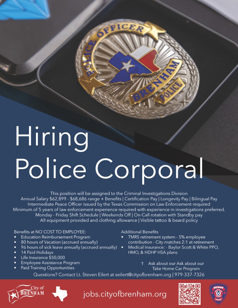 Hiring Police Recruitment flyer 2025 for corporal - click to download pdf